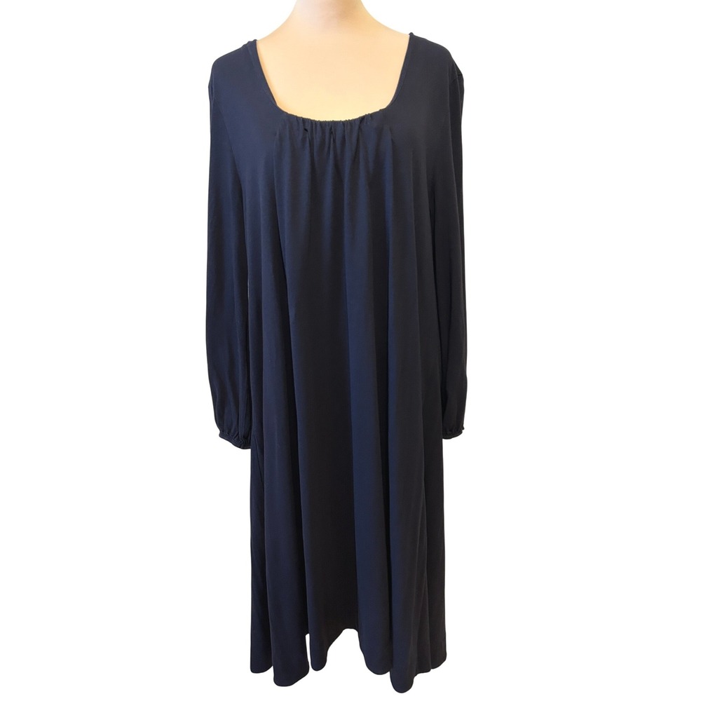 Garnet Hill Dress Size L Black Long Sleeve Cotton Modal Knit Minimalist Office